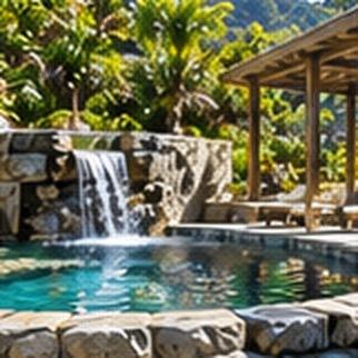 Healing garden and waterfalls at Noble Bloom